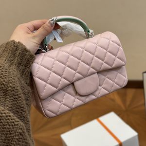 24Ss Classic Mini Flap Quilted Two-tone Square Bags Lambskin Top Handle Totes Silver Metal Hardware Matelasse Chain Crossbody Shoulder Handbags 20z12xm