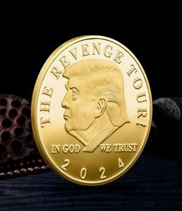 Moeda comemorativa Trump 2024 The Tour Save America Again Emblema de metal dourado prata6945353