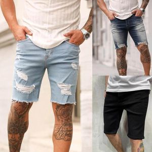 Men's Shorts Casual Hole Pocket Mens Fitness Sports Bodybuilding Summer Pants Denim Korean Pantalon Homme