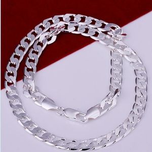 925 Sterling Silver Plated 7mm 16 '' 18 '' 20 22 '' 24 '' Flat Chain Halsband Mens N227J