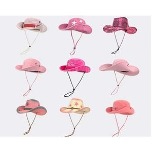 Spice Girl ~ Rose Pink Western Cowboy hat Female Summer sunblock hat Outdoor Camping Mountaineering Fisherman hat tide