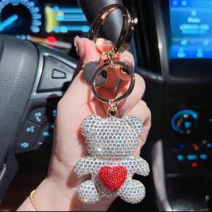 Luxury Full Rhinestone Animal Keychain Love Bear Pendant Rhinestone Keyring Women Girl Car Bag Pendant Key Chains