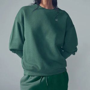 Hot Al Yoga Midnight Green Crew Neck Pullover Warm Sweatshirts Silver 3D LOGO ON CHEOP LOOSEWEAR UNISEX Casual Sweattops Lover Sportwear