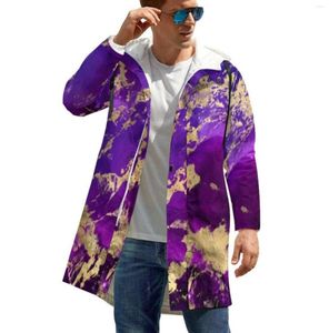 Men039s Trench Coats roxo e dourado galáxia de mármore de mármore ao ar livre parkas parkas machas ruins desgaste de inverno à prova de vento mais 9354959