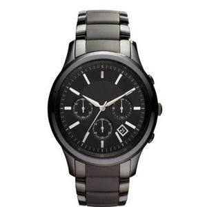 New Mens Quartz Chronograph Black Ceramic Watch AR1451 AR1452 Gents Wristwatch original box336P