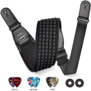 Hanger Lekato Guitar Strap 3D Sponge Filling Bass Electric Guitar Strap 3,5 tum bred justerbar med 6 plockar med plockhållare