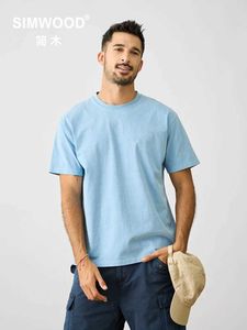 Herr t-shirts simwood 2023 extra stor 275 g rå bomullstygkläder färgade vintage t-shirt herr bokstav tryck plus size topp j240228