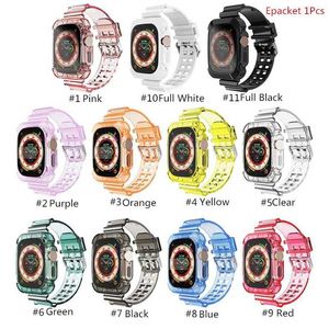 Designer Smart Straps Transparent Continuous Type Protective Case TPU Strap Watchband Sport Band Fit IWatch Series 8 Ultra 7 6 SE 5 4 3 För Apple Watch 3841 4445mm handled