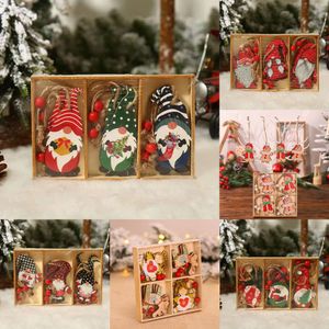 Novos ornamentos santa boneco de neve gnome pintado artesanato de madeira para diy árvore de natal pendurado decorações