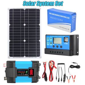 Solar 4000W Solar Power Generation System 12V till 220V Inverter Kit 30A Controller Battery USB Laddare Komplett controller hemläger