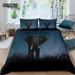 Conjuntos de cama Casa Vivendo Luxo 3D Elefante Africano Conjunto de Capa de Edredão Fronha Crianças Rainha e Rei UE / EUA / AU / Reino Unido Tamanho