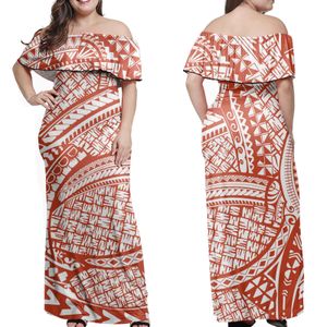 Grundläggande casual klänningar Summer Islander Women Puletasi Samoa Dresses Lady Short Sleeve Off Axla Two Piece Set Polynesian Tribal Clothing White Print YQ231030