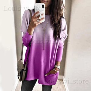 T-shirt da donna da donna manica lunga tasca tunica autunno top camicetta camicia gradiente allentato inverno maglione pullover taglie forti abbigliamento abbigliamento 2023 T240228