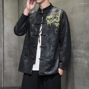 Men's Jackets Chinese Style Autumn Winter Embroidery Suede Loose Frog Buckle Outwear Plus Size Retro Jacket Trendy Coat