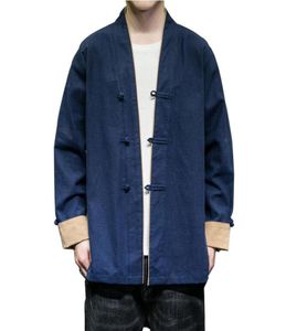 Men039s Trench Coats Men39s Chinese Style Hanfu Japanese Cardigan Coat Loose Kimono Men Outerwear Jacket M5XLMen039s7696004