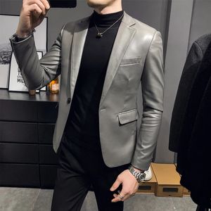 Varumärkeskläder Fashion Mens Högkvalitativa läderjacka Male Slim Fit Business Leather Suit Coatman Blazers S-5XL 240227