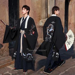 Ethnic Clothing Japanese Kimono Samurai Man Set Dragon Print Harajuku Ancient Vintage Embroidery Traditional Yukata Cardigan Costume