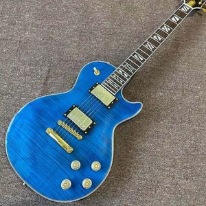 Factory Double Sided Blue Tiger Pattern Electric Guitar Peach Blossom Heart Body