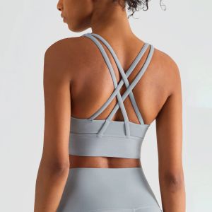 Outfits Women Bras Nylon Sports Bralette Breathable Yoga Fiess Top Cross Sexy Back Female Bras Antishake Gym Crop Tops Sportswear