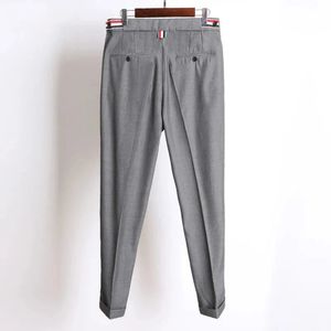 Męskie spodnie Tweed garnitur Pants Male Classic Office Dżentelmen Grey Business Slim Fit Casual Long Spant Men Męskie Ubranie 240220