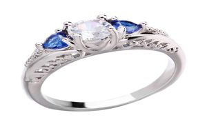 Обручальные кольца Винтаж Полый узор Цветок Обручальное кольцо Геометрический круглый кристалл Синий циркон для женщин Ювелирные изделия в стиле бохо 20213287736