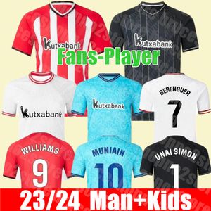 Home away 23 24 Bilbao Club Soccer Jerseys 2023 2024 Atlético ADURIZ GURUZETA WILLIAMS MUNIAIN PAREDES BERENGUER ANDER HERRERA UNAI SIMON Camisa de futebol masculino e infantil