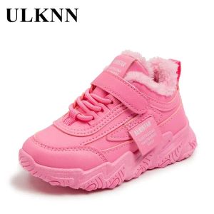 Sneakers dziewczyny pluszowe ciepłe senakers zimowe buty sportowe dla dzieci na zewnątrz swobodny trampka różowa skórzana szkieletowa trampka do biegania dziewczyna