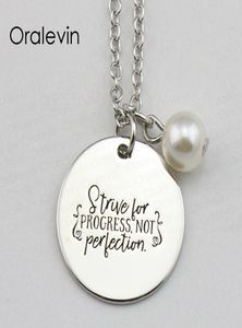 STRIVE FOR PROGRESS NOT PERFECTION Inspirational Hand Stamped Engraved Custom Pendant Female Necklace Jewelry18Inch22MM10PcsLo3022321