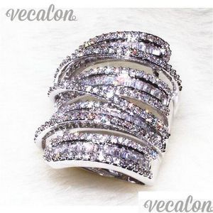 Wedding Rings Vecalon Antique Big Ring Women Men Jewelry 20Ct Simated Diamond Cz 925 Sterling Sier Engagement Wedding Band For Drop D Dht6J