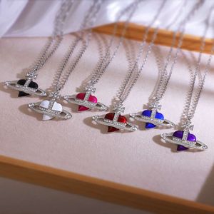 viviennes westwoods Saturn Necklace Womens Heart shaped Dot Diamond Drip Necklace Large Pendant Sweater Chain