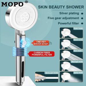 Bathroom Shower Heads High Pressure Head 6 Modes Adjustable Filter One-key Stop Water Accessories Toothbrushes YQ240228