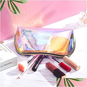 Sacos cosméticos mulheres laser claro maquiagem bolsa à prova d'água pvc saco cosmético para viagens femininas zíper compõem organizador kit de higiene drop dh7x2