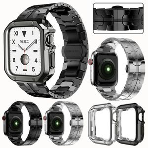 Homem de Ferro Pulseira de corrente de metal com três contas com elo de caixa Correias de aço inoxidável sólido Pulseira para Apple Watch Série 3 4 5 6 7 8 9 iWatch 40 41mm 44 45mm