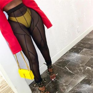 Kläder heta sexiga rand med hög midja yoga gym byxor leggings mesh andningsbar täcker transparent solid färgbyxor sport streetwear