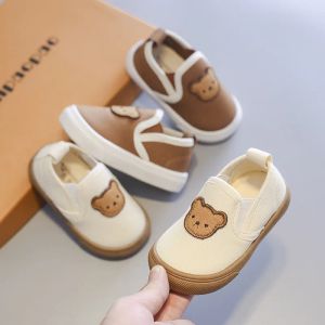 Açık sevimli ayı deseni prewalker bebek ayakkabıları sıradan tuval kayma mocassins toddler spor ayakkabılar üzerinde rahat ve yumuşak yürüyüş ayakkabıları f07294