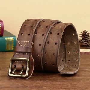 Belts Hot Belts Luxe Marque Belt Cowskin Genuine Leather Brass Copper Double Needle Young Men's Belt Brand New Style Cowboy