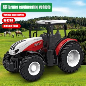 Carros rc trator reboque com farol led brinquedos de fazenda 2.4ghz 1/24 controle remoto carro caminhão simulador de agricultura para crianças menino presente