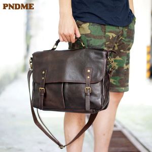 Zaino Pndme Moda Vintage Vera Pelle Valigetta da uomo Business Casual Borsa a tracolla per laptop in vera pelle di vacchetta morbida di alta qualità