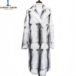 Cappotto di pelliccia di coniglio reale di pelliccia per le donne, soprabito caldo spesso leopardo, giacca lunga allentata, abbigliamento femminile, alta qualità, nuovo, inverno, 2023