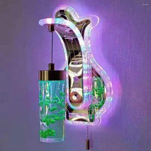 Wall Lamp Bedside LED 3 Color Dimming Acrylic Guitar Light Luxury Plant Flowers Crystal Pendant Home Bedroom Decoration