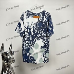 xinxinbuy Maglietta da uomo firmata Tee 2024 alghe tie dye Gradiente lettera jacquard manica corta in cotone donna blu nero bianco verde kaki XS-L