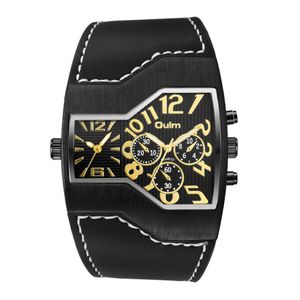 Oulm novos relógios masculinos marca de luxo múltiplos fuso horário masculino quartzo relógio de pulso casual pulseira de couro relogio masculino243r