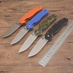 1Pcs New A2303 Folding Knife 8Cr13Mov Satin Drop Point Blade G10 with Steel Sheet Handle Outdoor Camping Hiking EDC Survival Tactical Knife EDC Pocket Knives