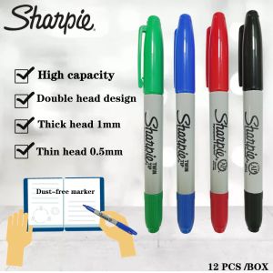 Markers 12pcs American Sharpie Doubleheaded Marker Pen 32001 Dustfree Pen Oily Alcoholresistant Scientific Research Office Stationery