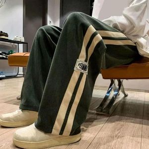 Men's Pants Men High Street Casual Retro Wide Leg Sweatpants With Drawstring Elastic Waist Striped For Breathable