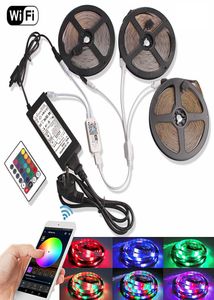 2835 LED Strip Light RGB WiFi 10M 5M 15M DC 12V Fita impermeável Tira LED Fita de diodo 60 LEDsm Controle remoto Power Adapter1461269