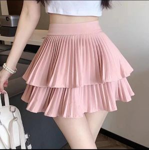Saias femininas sexy mini cor sólida 2024 verão feminino cintura alta saia plissada com shorts coreano moda senhoras a linha