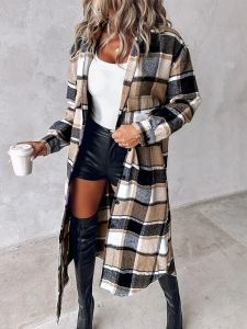 Trench Allmatch Cardigan Women Women coreano Stampa a quadri Pocsittini Pocket Design Coat Longline Casual Elegant Overtize Giacca