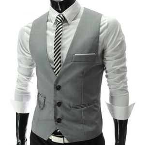 Vestido cinza coletes fino ajuste masculino terno colete casual sem mangas gilet homme formal jaqueta de negócios masculino 240228