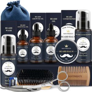 Products 12pcs Beard Care Set Beard Serum Oil Balm Beard Comb Bristle Brush Scissors Beard Oil Beard Growth Set Men Beard Care Kit